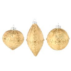 Steklena božična kroglica - zlata okrašena mešanica oblik disp=12kos *4747