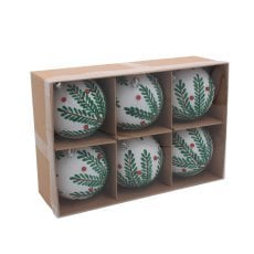 Kompl. 6 božičnih okraskov - beli z vejicami 8 cm *7304