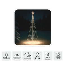 Stožčasta božična jelka led z zvezdo 1,8 m 320l toplo bela notranja/zunanja *7984