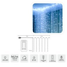 Svetlobna zavesa žičke 240l hladen bela 5x1,5 m, usb, z daljincem - LED8486