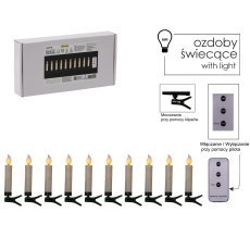 Kompl. 10 sveč s sponko in daljincem 1,9 x 9 cm *9490