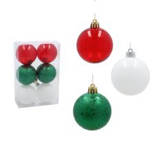 Kompl. 6 okraskov 6 cm rdeča/zelena/bela *9933