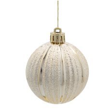 Kompl. 12 okraskov 6 cm šampanjsko/siva/bela *0080