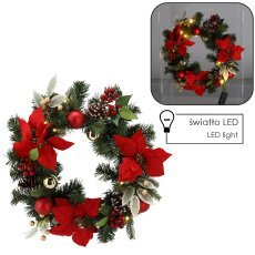 Božični venec 15 led 40 cm rdeče-zlat *0745