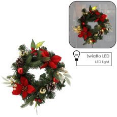Božični venec 10 led 30 cm rdeče-zlat *0752