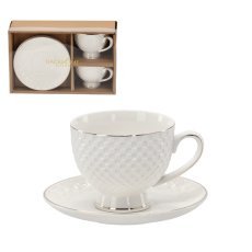 Kompl. 2 skodelic s podstavkom 250 ml z zlatim okrasnim trakom *4115