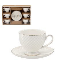 Kompl. 6 skodelic vtisnjenih s krožničkom 250 ml z zlatim okrasnim trakom *4122