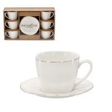 Kompl. 6 skodelic s krožnikom 250 ml z zlatim okrasnim trakom *4184