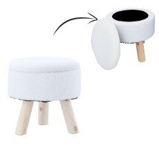 Okrogla tabure s lesenimi nogami 30 x 28 cm bela *8779