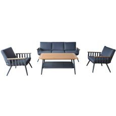 Komplet aluminijastega pohištva (3-sedna zofa + 2 fotelja + mizica) siv + sivi blazini *9415