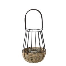 Kovinski lantern - črno-rjav 22/37 cm s steklenim vložkom *6666