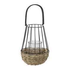 Kovinska lanterna - črno-rjava 26/41 cm s steklenim vložkom *6673