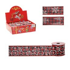 PRAZNIČNI OKRASNI TRAK 6,3 CM x 2,7 M RDEČE-ČRN MEŠANI VZORCI pak=12kos *9799