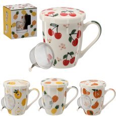 Porcelanasta skodelica s cedilom in pokrovko 340 ml - LIL1896