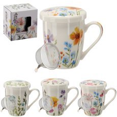 Porcelanasta skodelica s cedilom in pokrovko 340 ml - LIL1902