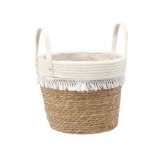 PLETEN KOŠ 32 x 25 x 28/38 CM IZ MORSKE TRAVE S FRANŽAMI *9210