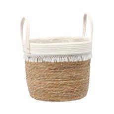 PLETEN KOŠ 37 x 31 x 32/44 CM IZ MORSKE TRAVE S FRANŽAMI *9227