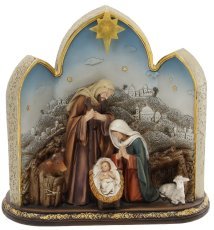 Figurica božična Sv družina v jaslicah z LED zvezdo - GOT6867