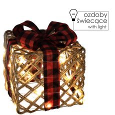 Božična dekoracija – darilo z jutasto pentljo 25 cm LED *1277