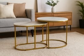 Dvodelna klubska mizica iz marmorja, okrogla + ovalna *1466