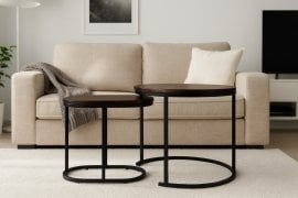 Dvodelna klubska mizica okrogla + ovalna rjava *1988