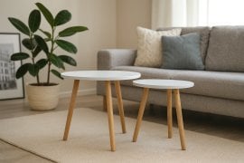 Dvodelna lesena klubska mizica belo-rjave barve *2275