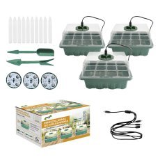 Komplet 3 pladnjev z 12 celicami – mini rastlinjak za kaljenje s priborom in LED osvetlitvijo *3791