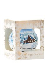 Steklena božična kroglica modra 8 cm Pejzaž *6198