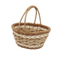 Ratanova košara 26 × 20 × 11/25 cm z ročajem – naravna z belo barvo *7381