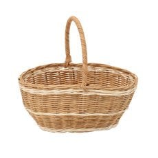 Ratanova košara 28 x 21 x 12/24 cm z ročajem – naravna z belo barvo *7428