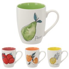 Porcelanasta skodelica s sadnim motivom in barvno notranjostjo, 340 ml, pak. 12 kos - LIL6095