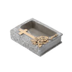 Cementni lonček – knjiga s križem, sivo-zlata, 22 × 16,5 × 7,5 cm *8882