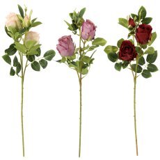 Umetna veja – vrtnica s tremi cvetovi 66 cm - HID4137