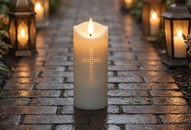 Svečka LED 5,2 x 15 cm bela križ z melodijo disp=12szt *9213