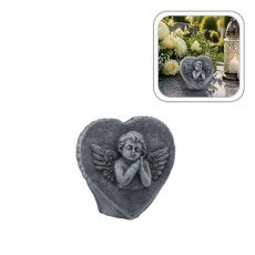 Cementni okras v obliki srca z angelčkom – temno siva 13 × 6,5 × 12 cm *3028