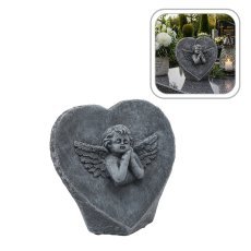 Cementni okras v obliki srca z angelčkom – temno siv 18 × 7,5 × 16 cm *3035