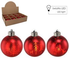Steklena božična kroglica – rdeča 8 cm, božično drevo LED, mešanica vzorcev, disp=12 kosov *4242