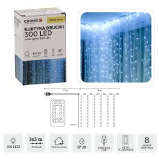 Svetlobna zavesa žičke 300L hladno bela, 3 x 3 m, USB, z daljincem *0009