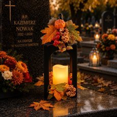 Kovinska jesenska laterna z LED svečo, toplo bela, mešanica vzorcev *9121