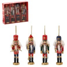 Komplet 4 lesenih prazničnih okraskov – vojaček, višina 12,5 cm, pakiranje = 12 kompletov *3782