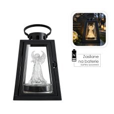 Črna laterna 10 x 10 x 20 cm z LED-vložkom – angel, toplo bela *9107