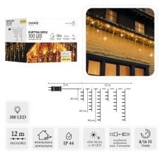 Svetlobna zavesa ledene sveče 300 LED, toplo bela, dolžina 3 + 12 m *9829