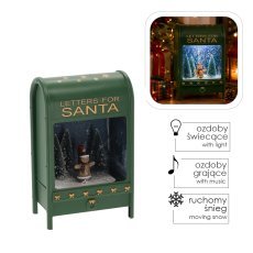 Božični poštni nabiralnik 25 x 15 x 40 cm z LED-glasbenim mehanizmom – zelen – z medenjakom in božičnimi drevesci *3905
