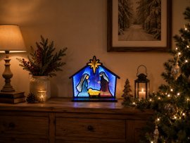 3D-božična dekoracija – jaslice z učinkom neskončnega LED-ogledala 33,5 x 8 x 28,7 cm *8551