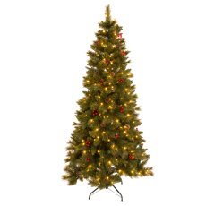 Umetno božično drevo 180 cm – zeleno z jerebiko, storži in LED-osvetlitvijo *8841