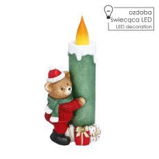 Božična figurica – LED-sveča medvedek s kapo in šalom, 14,9 x 10,1 x 32,2 cm *4155