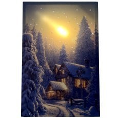 LED-slika na platnu – zimska hiša v gozdu 40 x 60 x 3,2 cm *3783