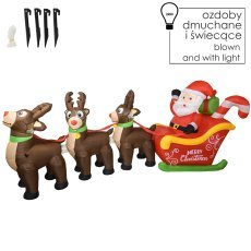 Napihljivi Božiček na saneh z jeleni, LED, 300 cm *6166