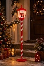 Božična laterna 30 x 30 x 150 cm z glasbenim mehanizmom, rdeča, hladno bela LED *3851