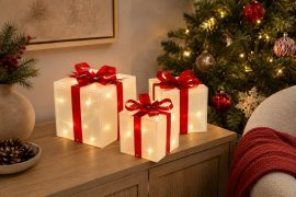 Božični okras – 3 LED-darila, 60 lučk, topla bela *5756